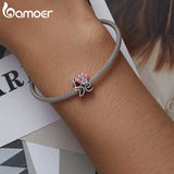 S925 Love Word Charms Beads Pink CZ Pendants Women DIY Jewelry