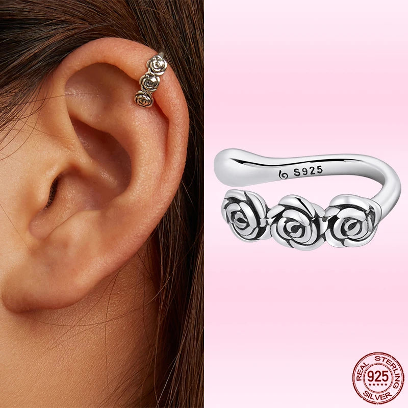 Bamoer Silver 925 Heart Rose Dragonfly Ear Clip Earring for Women