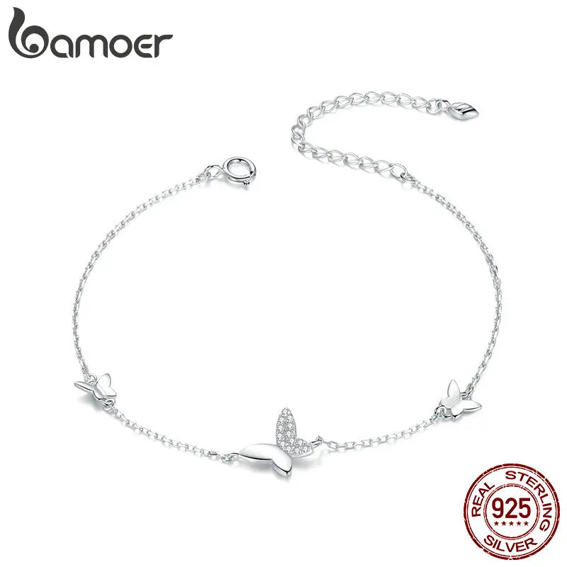 Flying Butterfly Bracelet Silver 925 Lobster Clasp Chain Women OOTD