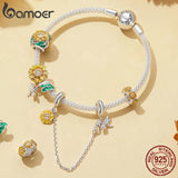 Sunflower 925 Silver Flower Charm Bead Pendant for Women DIY Jewelry