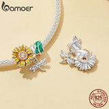 Sunflower 925 Silver Flower Charm Bead Pendant for Women DIY Jewelry