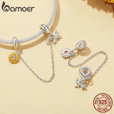 Sunflower 925 Silver Flower Charm Bead Pendant for Women DIY Jewelry