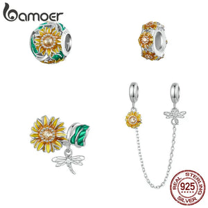 Sunflower 925 Silver Flower Charm Bead Pendant for Women DIY Jewelry