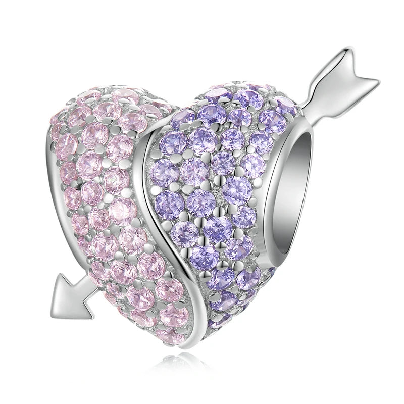 925 Silver CZ Heart Charm Pendant for Bracelet