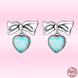 Opal Heart Earrings 925 Silver Studs for Women Party Jewelry