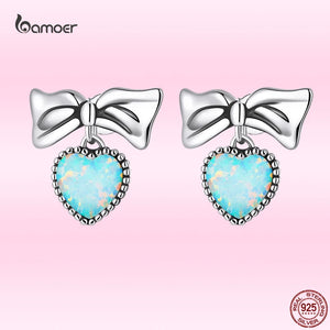 Opal Heart Earrings 925 Silver Studs for Women Party Jewelry