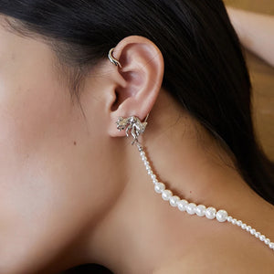 925 Silver Flower Cuff Earrings for Brides Wedding Jewelry