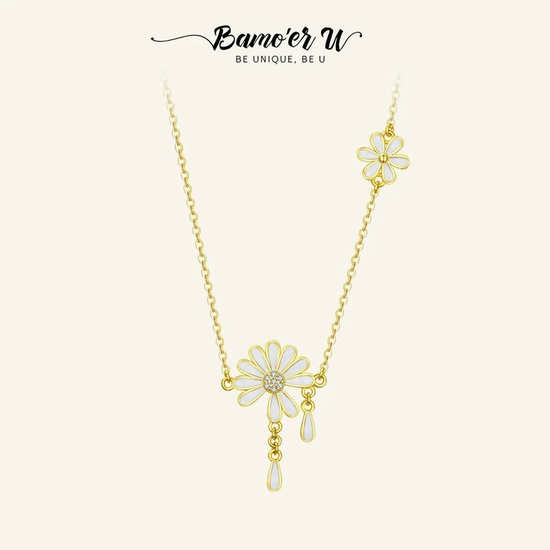 925 Sterling Silver Plated Daisy Necklace for Women - Girls Birthday Gift