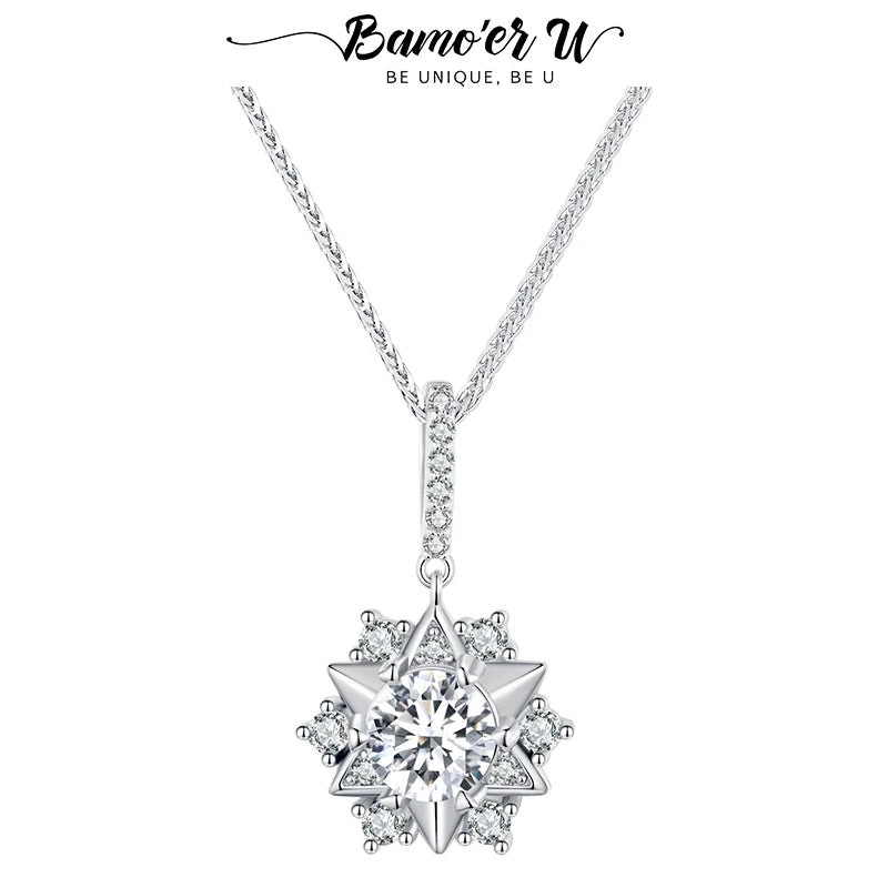 1.0CT VVS1 Moissanite Moon Hexagram Necklace S925 Silver