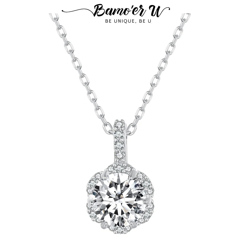 1CT Moissanite Necklace Round Beads Circled Pendant 925 Sterling Silver