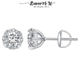 Flower Moissanite Earrings Platinum Heart Studs Lab Diamond Women Gift