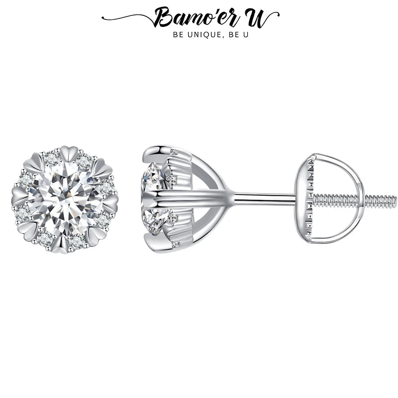 Flower Moissanite Earrings Platinum Heart Studs Lab Diamond Women Gift