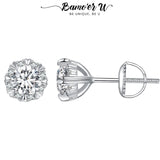 Flower Moissanite Earrings Platinum Heart Studs Lab Diamond Women Gift