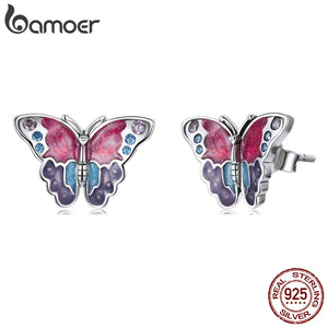 Vintage Butterfly Ear Studs 925 Sterling Silver Colored Butterfly Stud Earrings