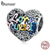 Vintage Love Word Heart Charms 925 Silver Pendant