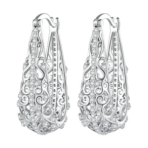 Vintage Decorative Pattern Hoop Earrings 925 Sterling Silver Zircon Ear Buckle