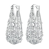 Vintage Decorative Pattern Hoop Earrings 925 Sterling Silver Zircon Ear Buckle