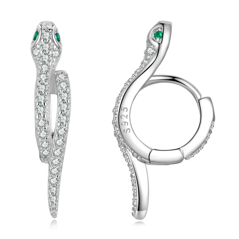 Vintage Snake Ear Buckle 925 Sterling Silver Women Classic Zircon Earrings