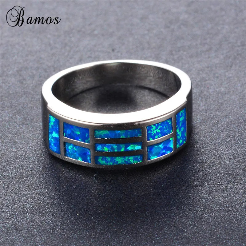 Vintage Fire Opal Ring Silver Jewelry For Women
