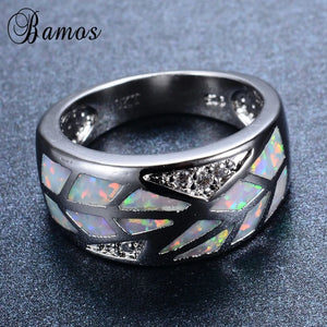 Silver Rainbow Fire Opal Finger Rings Wedding Engagement Promise Ring