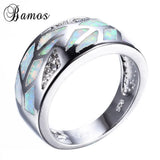Silver Rainbow Fire Opal Finger Rings Wedding Engagement Promise Ring