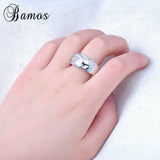 Silver Rainbow Fire Opal Finger Rings Wedding Engagement Promise Ring