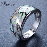 Silver Rainbow Fire Opal Finger Rings Wedding Engagement Promise Ring