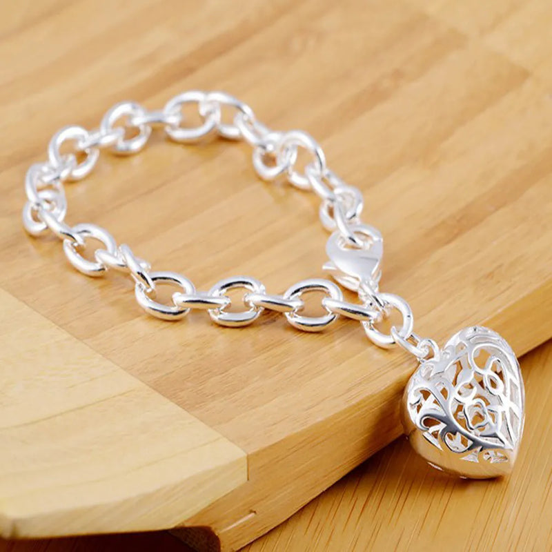 Crystal Charm Sterling Silver Bangle Bracelet
