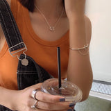 925 Silver Women Bangle Cross Opening Retro Link Chain