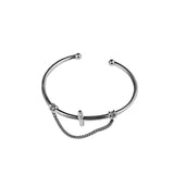 925 Silver Women Bangle Cross Opening Retro Link Chain