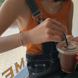 925 Silver Women Bangle Cross Opening Retro Link Chain