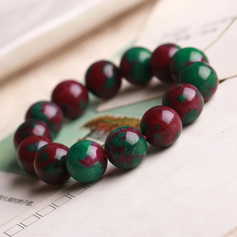Natural Jade Beaded Bracelet with Ruby Emerald