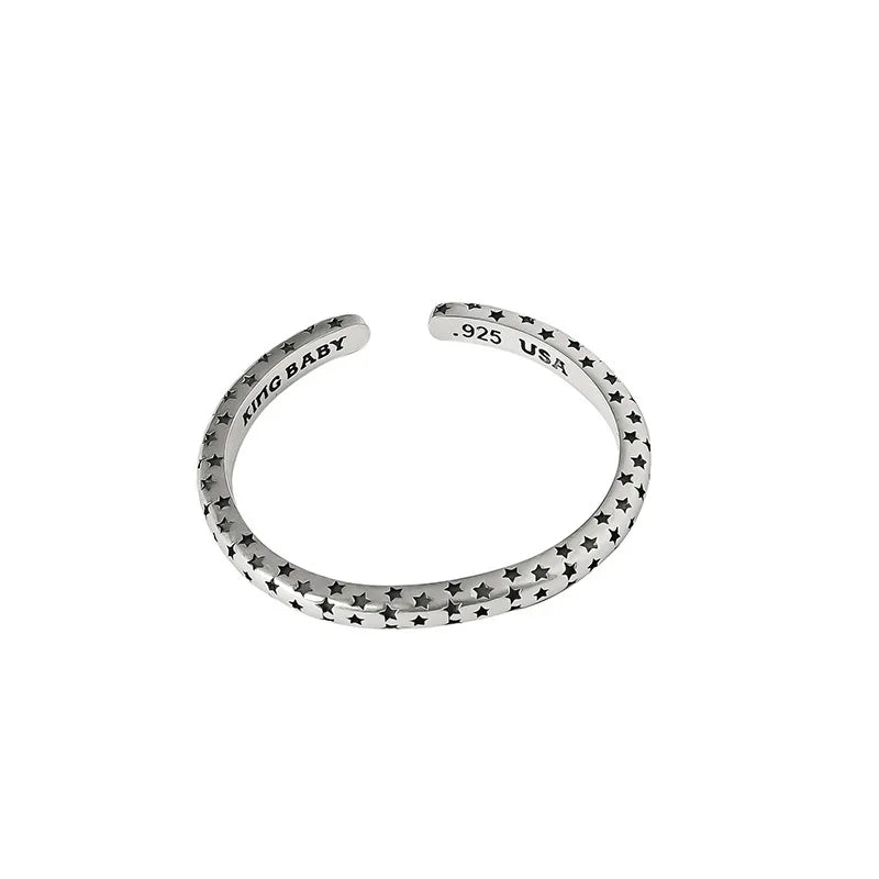 925 Silver Women Bangle Bracelet Pentagonal Star Retro