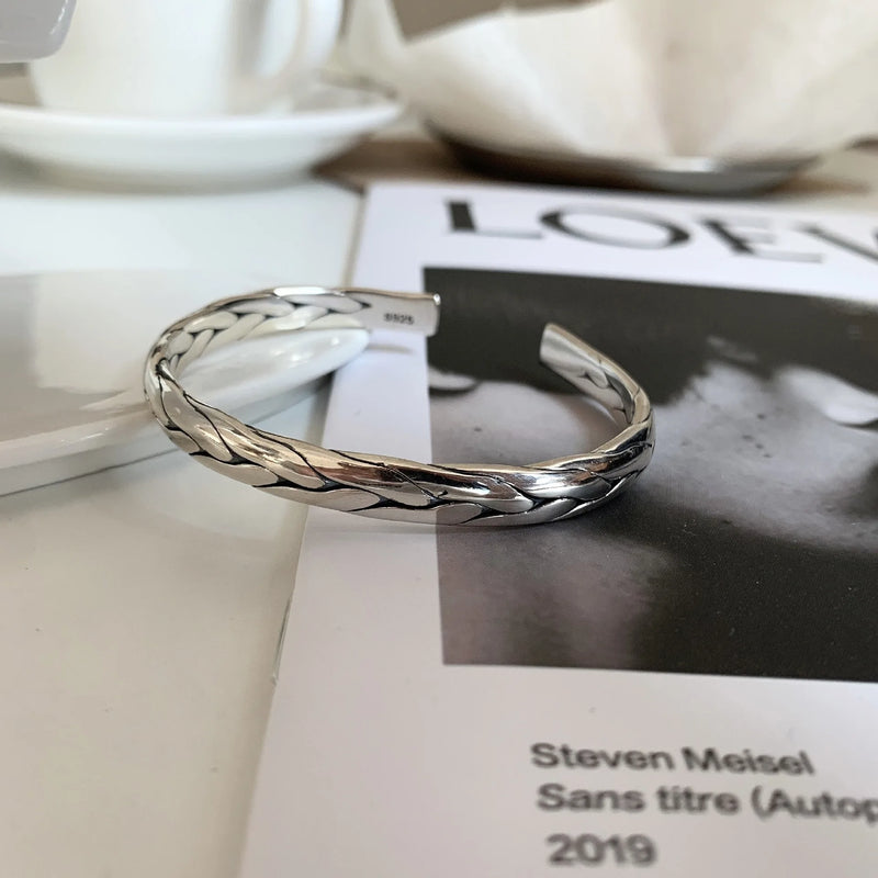 925 Silver Women Bangle Bracelet Twist