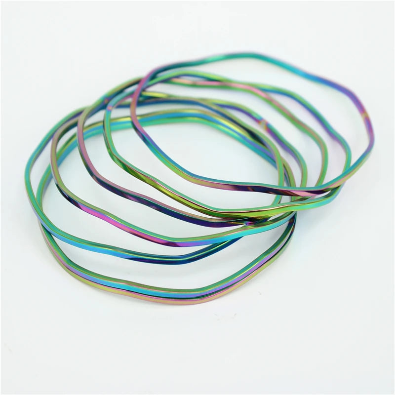 Stainless Steel Bangles Set of 7 Three Colors Minimalist Jewelry