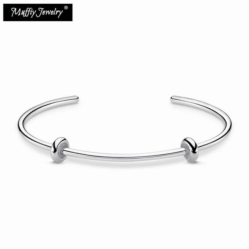 925 Sterling Silver Heart Bangle Bracelet - European Style Gift