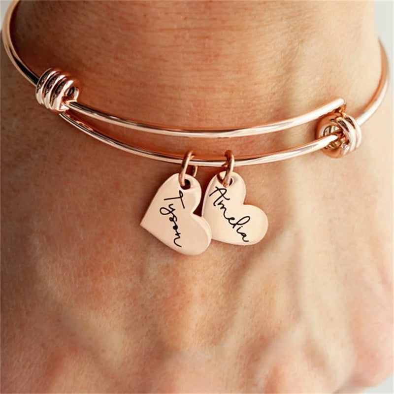 Women's Adjustable Engraved Name Date Heart Bracelet Personalized Gift