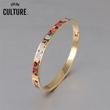 Colorful Flower Enamel Cuff Bangles for Women 0.6mm Width