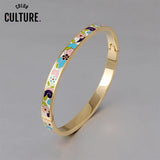 Colorful Flower Enamel Cuff Bangles for Women 0.6mm Width