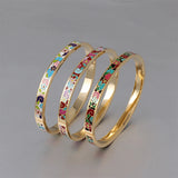 Colorful Flower Enamel Cuff Bangles for Women 0.6mm Width