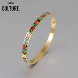 Colorful Flower Enamel Cuff Bangles for Women 0.6mm Width