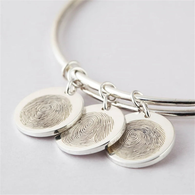 Thumbprint Round Pendant Stainless Steel Jewelry Couple Bracelet