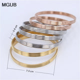 Stainless Steel Bangles Set - Three Lines Design - 7 Pieces