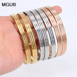 Stainless Steel Bangles Set - Three Lines Design - 7 Pieces