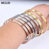 Stainless Steel Bangles Set - Three Lines Design - 7 Pieces