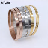 Stainless Steel Bangles Set - Three Lines Design - 7 Pieces