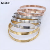 Stainless Steel Bangles Set - Three Lines Design - 7 Pieces