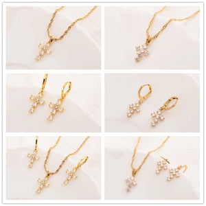 Zirconia Cross Crystal Pendant Set for Women Girls