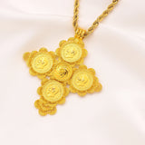 Ethiopian Coin Cross Pendant Necklace for Women
