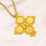 Ethiopian Coin Cross Pendant Necklace for Women